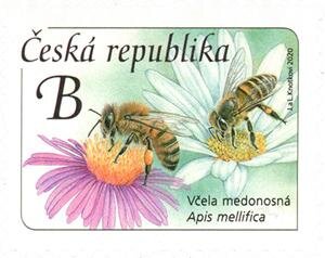 Stamp, Honey Bee (Apis mellifica), Czech Republic,  , Animals (Fauna), Bees, Flowers, Insects