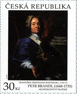 Stamp, "Archbishop Franz Ferdinand Khünburg" by Petr Brandl, Czech Republic,  , Art, Clergy, Famous People, Paintings