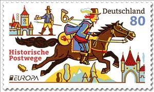 Stamp, Europa (C.E.P.T.) 2020 - Ancient Postal Routes, Germany, Federal Republic,  , Animals (Fauna), C.E.P.T. / Europe, Horses, Mammals, Post Horns, Postal History, Postal Traffic, Postmen