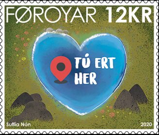 Stamp, Lake Vatndalsvatn : You Are Here, Faroe Islands,  , Hearts, Lakes, Valentine's Day