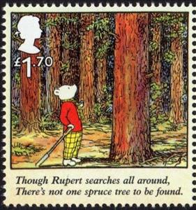 Stamp, Though Rupert searches..., United Kingdom of Great Britain & Northern Ireland,  , Cartoons, Christmas