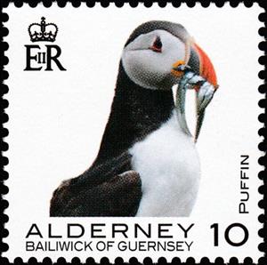 Stamp, Puffin, Alderney,  , Animals (Fauna), Birds, Puffins