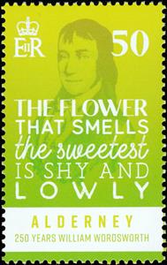 Stamp, Quote of William Wordsworth (1770-1850), Alderney,  , Anniversaries and Jubilees, Literary People (Poets and Writers), Poems, Proverbs and Quotations
