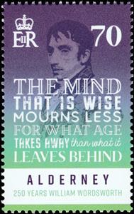 Stamp, Quote of William Wordsworth (1770-1850), Alderney,  , Anniversaries and Jubilees, Literary People (Poets and Writers), Poems, Proverbs and Quotations