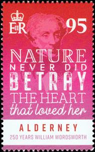 Stamp, Quote of William Wordsworth (1770-1850), Alderney,  , Anniversaries and Jubilees, Literary People (Poets and Writers), Poems, Proverbs and Quotations