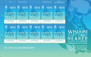 Mini Sheet, Quote of William Wordsworth (1770-1850), Alderney,  , Anniversaries and Jubilees, Literary People (Poets and Writers), Poems, Proverbs and Quotations
