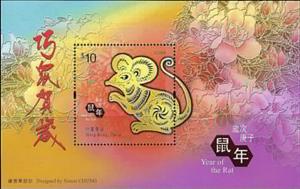Souvenir Sheet, Year Of The Rat 2020, Hong Kong,  , Animals (Fauna), Chinese New Year, Chinese Zodiac, Mammals, Rats, Stylized Animals, Zodiac