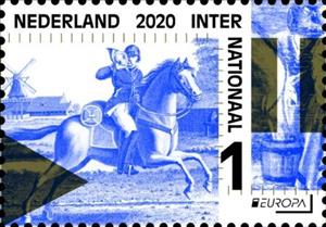 Stamp, Old postal routes, Netherlands,  , C.E.P.T. / Europe, Horses, Post Horns, Postal History, Windmills
