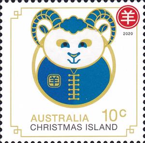 Stamp, Year of the Rat 2020 - Zodiac Sheet - Goat, Christmas Island,  , Animals (Fauna), Calendars, Chinese New Year, Chinese Zodiac, Goats, Mammals, Stylized Animals, Zodiac