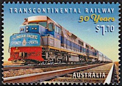 Stamp, 50th Anniversary of Australian Transcontinental Railway, Australia,  , Anniversaries and Jubilees, Locomotives, Railways