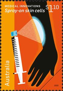 Stamp, Spray-On Skin Cells, Australia,  , Hands, Medical Science
