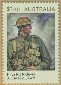 Stamp, A Man by Hilda Rix Nicholas, Australia,  , Art, Men, Military Forces, Paintings, Second World War
