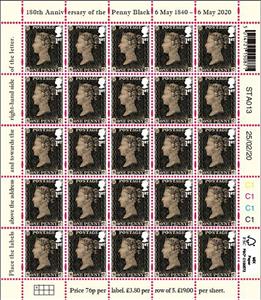 Mini Sheet, 180th Anniversary of First Postage Stamp, United Kingdom of Great Britain & Northern Ireland,  , Famous People, Heads of State, Postal History, Queens, Royalty, Stamps