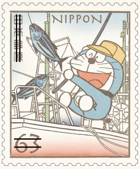 Doraemon tuna fishing with a rod
