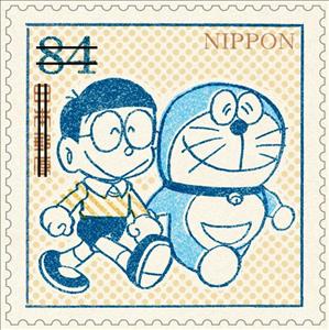 Stamp, Doraemon and Nobita walking alongside each other, Japan,  , Cartoons, Comics