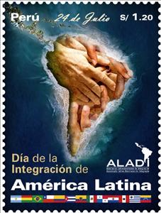 Stamp, Day of Latin American Integration, Peru,  , Diplomacy, Flags, Maps