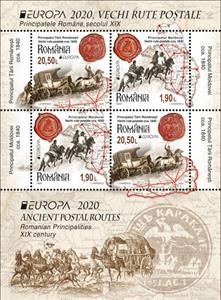Mini Sheet, Postal Routes in 1840 in the Romanian Principalities, Romania,  , C.E.P.T. / Europe, Maps, Postal History, Postal Services