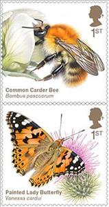 Se-tenant, Carder Bee/Butterfly, United Kingdom of Great Britain & Northern Ireland,  , Animals (Fauna), Bees, Butterflies, Insects