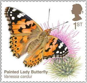 Stamp, Painted Lady Butterfly (Vanessa cardui), United Kingdom of Great Britain & Northern Ireland,  , Animals (Fauna), Butterflies, Insects