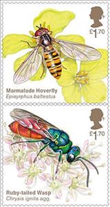 Se-tenant, Hoverfly/Wasp, United Kingdom of Great Britain & Northern Ireland,  , Animals (Fauna), Insects