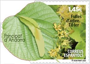 Stamp, Til-ler Tree, Andorra, Spanish Administration,  , Leaves, Plants (Flora)