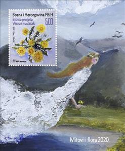 Souvenir Sheet, Myths & Flowers : Vesna & Dandelion, Bosnia and Herzegovina, Croatian Administration,  , Flowers, Mythology, Plants (Flora)