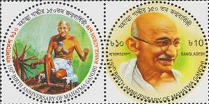 Se-tenant, Mahatma Gandhi, 150th Anniverasary of Birth, Bangladesh,  , Freedom Fighters, Human Rights, Independency Activists, Round Stamps