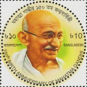 Stamp, Mahatma Gandhi, 150th Anniverasary of Birth, Bangladesh,  , Freedom Fighters, Human Rights, Independency Activists, Round Stamps