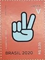 Stamp, Letter V in Brazilian Sign Language, Brazil,  , Disabled, Letters (Alphabet)