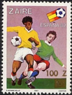 Stamp, CD 1101 overprint new value, Zaire,  , Sport, Football (Soccer)