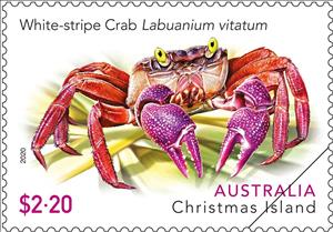 Stamp, White-Striped Crab (Labuanium vitatum), Christmas Island,  , Crabs