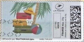 Stamp, Summer. Luggage, Personalized and Private Mail Stamps,  , Suitcases, Summer