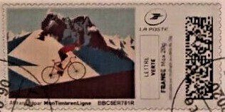 Stamp, Cyclist on a Mountain, Personalized and Private Mail Stamps,  , Bicycles, Cycling, Landscapes, Mountains