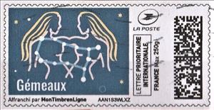 Stamp, Gemini. Gemeaux, Personalized and Private Mail Stamps,  , Zodiac
