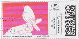 Stamp, Pink Bird in the Hand, Personalized and Private Mail Stamps,  , Birds, Hands