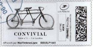 Stamp, Convivial No 4 Tandem, Personalized and Private Mail Stamps,  , Bicycles