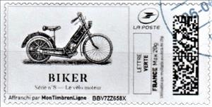 Stamp, Moped Biker No 8 Velo Moteur, Personalized and Private Mail Stamps,  , Motorcycles