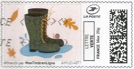 Stamp, Autumn. Green Boots, Personalized and Private Mail Stamps,  , Autumn