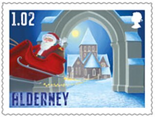 Stamp, Santa Flying Past St. Anne's Church, Alderney,  , Christmas, Churches - Cathedrals - Basilicas - Chapels