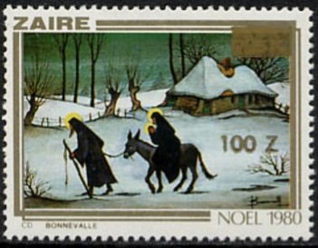 Stamp, CD 1072 overprint new value, Zaire,  , Christmas