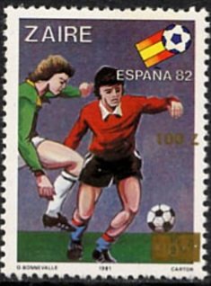 Stamp, CD 1103 overprint new value, Zaire,  , Sport, Football (Soccer)