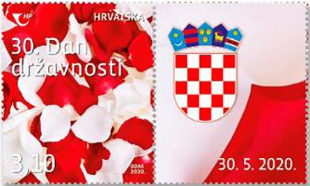 Stamp with Attached Label, 30th Anniversary of Declaration of Statehood, Croatia,  , Anniversaries and Jubilees
