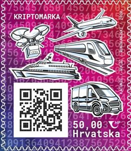 Stamp, Stamp Day - Cryptostamp, Croatia,  , Aircraft, Aviation, Railways, Ships, Stamp Day, Technology, Vehicles