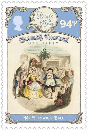 Stamp, Scenes from A Christmas Carol : Mr Fizziwig's Ball, Isle of Man,  , Literary People (Poets and Writers), Literature