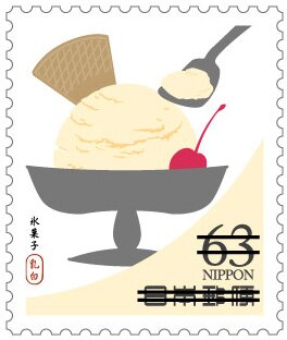 Stamp, Ice Cream with Cherry, Japan,  , Food, Fruits