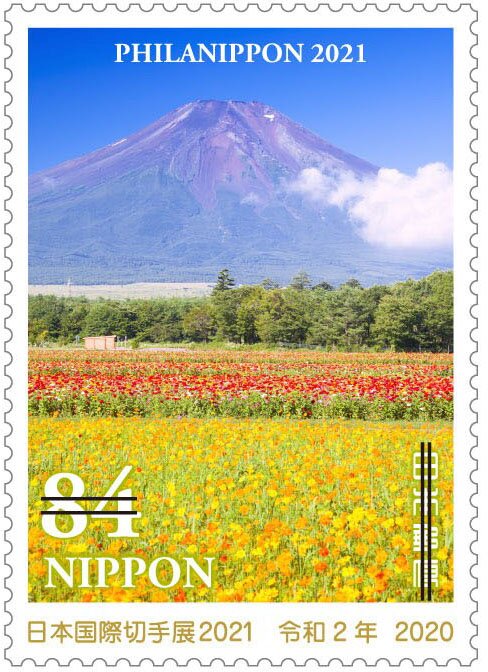 Mount Fuji and sulfur cosmos