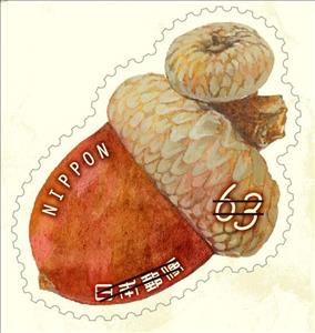 Stamp, Acorn, Japan,  , Greetings, Nuts, Plants (Flora)