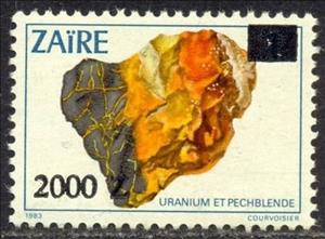Stamp, CD 1184 with new value, Zaire,  , Minerals
