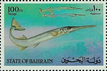 Stamp, (Tylosotto crocodilus), Bahrain,  , Fishes