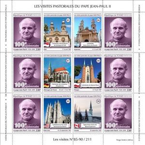 Mini Sheet, Pastoral Visits of Pope John Paul II, Chad,  , Anniversaries and Jubilees, Famous People, Popes, Saints